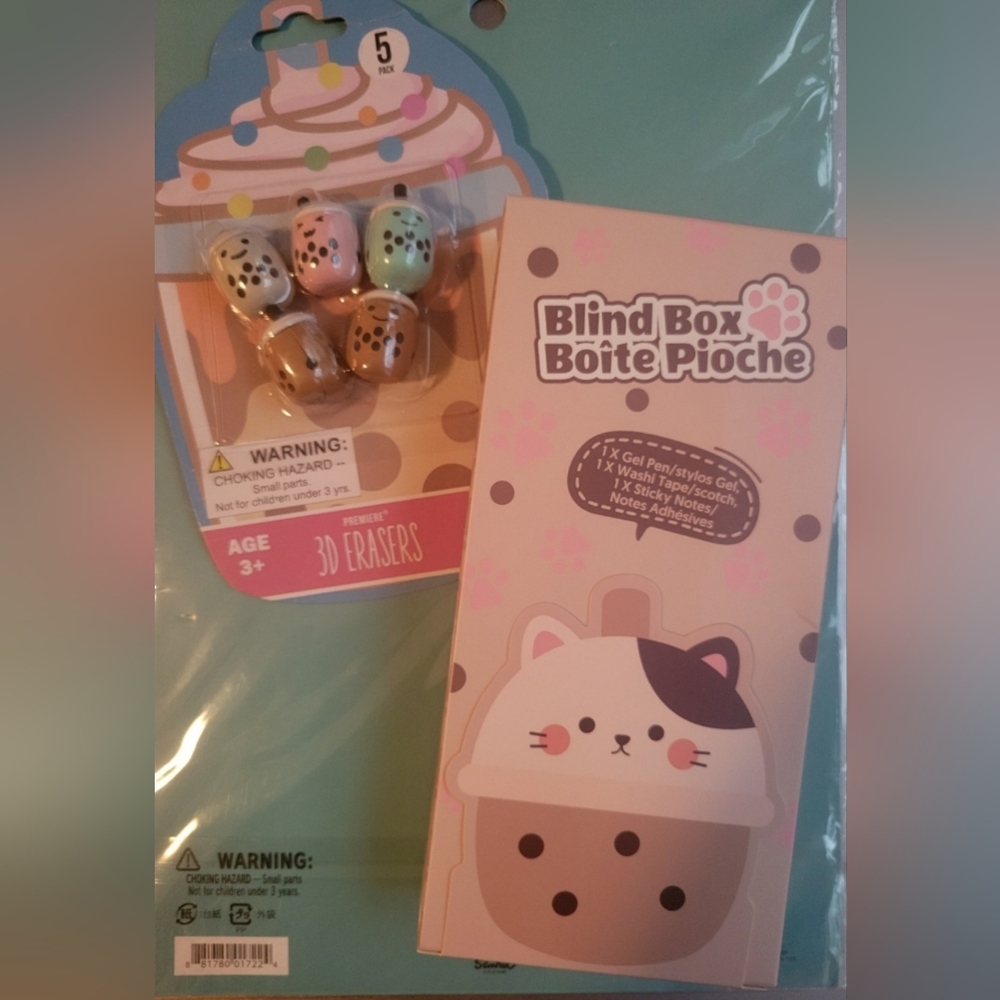 Kawaii Boba Tea Stationery Blind Box Bundle with Bonus Erasers